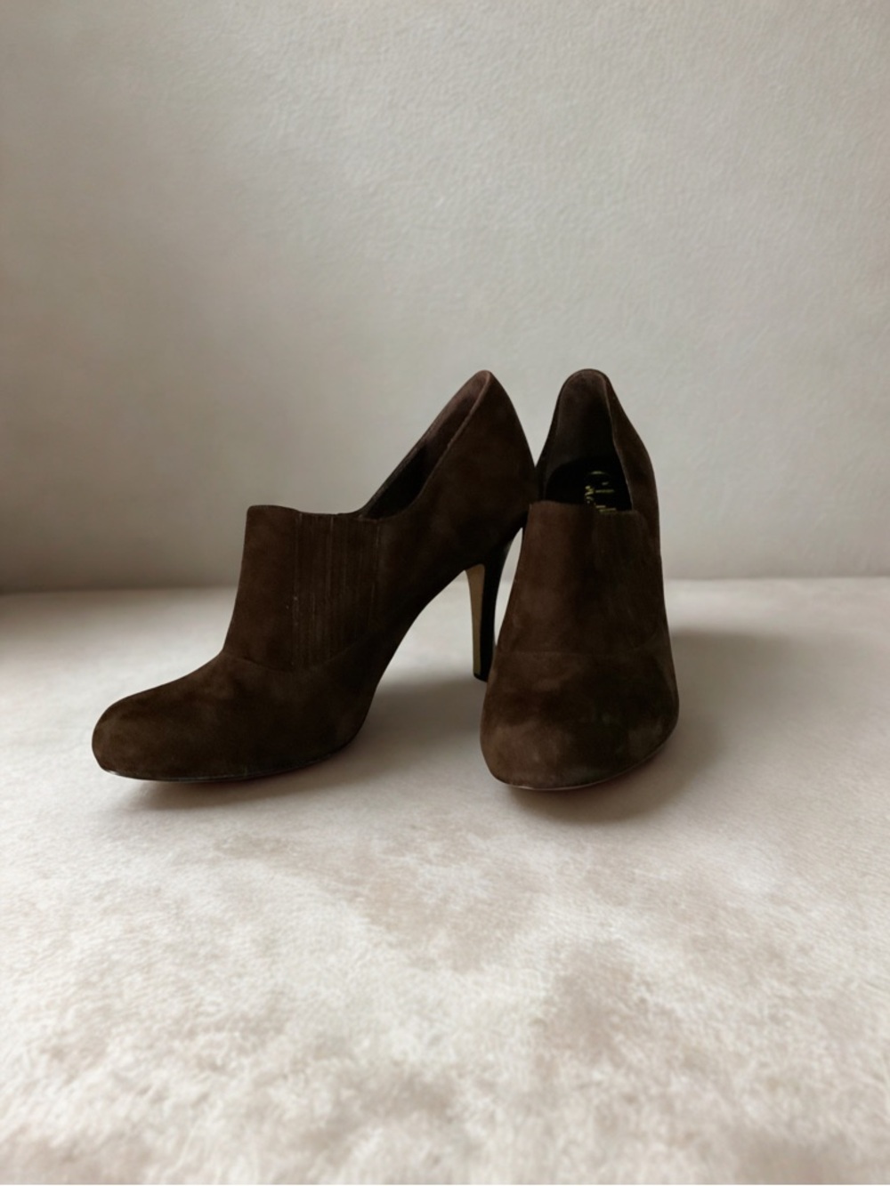 Cole Haan Talia Brown Suede Booties , Sz 7, 4” heels